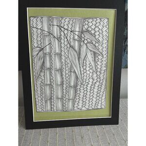 reed bamboo pen Ink Pencil drawing Signed Matted Ready To Frame 2015